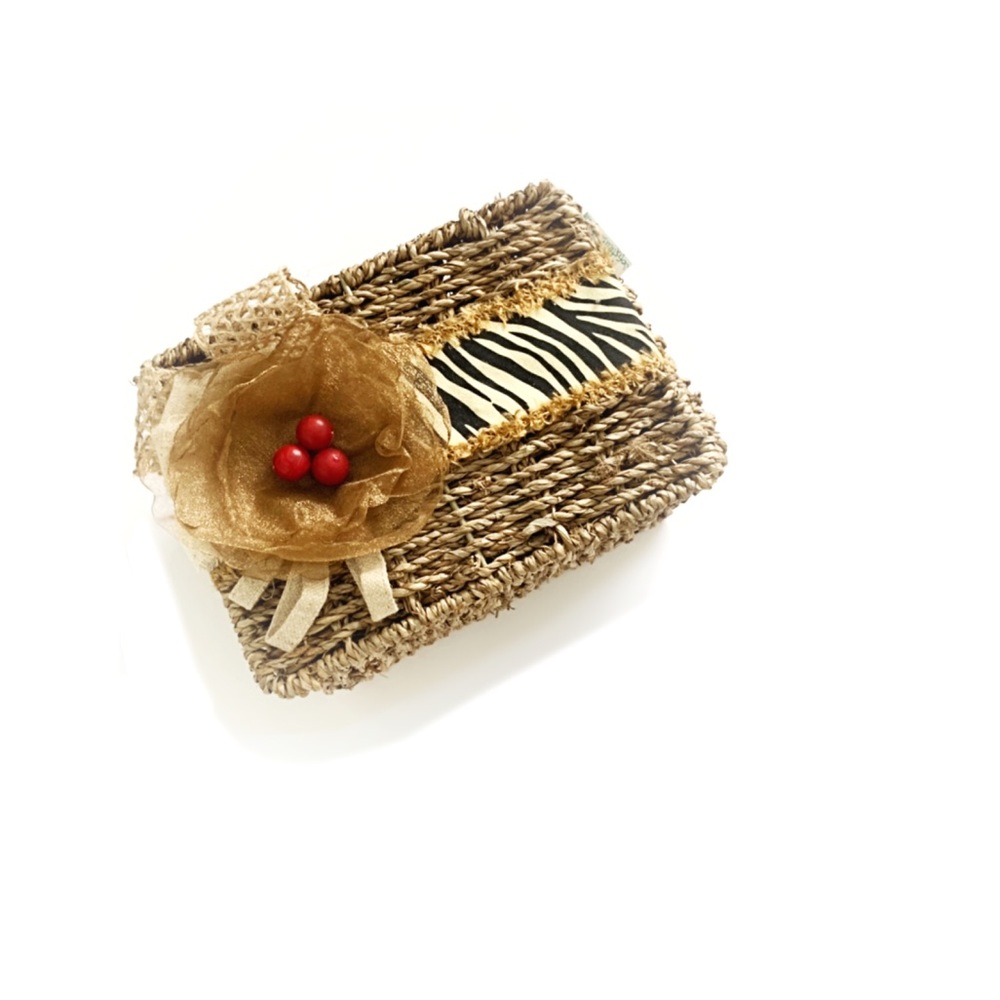 New Wicker Storage Box OOAK Handmade Flower Zebra